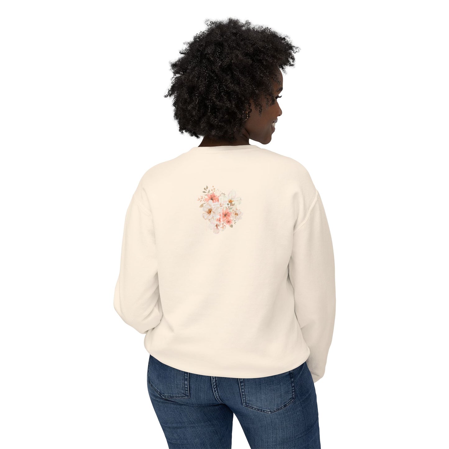 Fields of Mercy - Floral Cross Unisex Lightweight Crewneck Sweatshirt - Faith & Grace