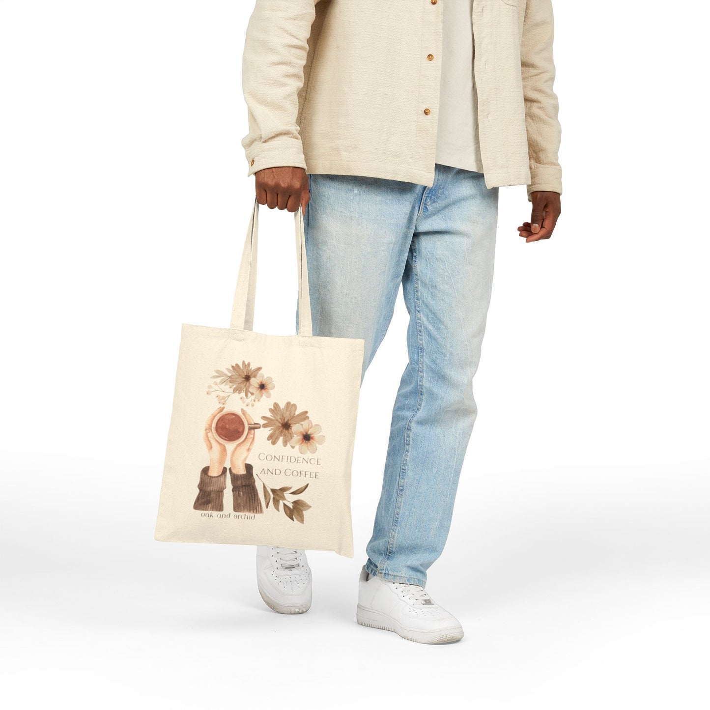 Meadow Musings - Confidence and Coffee Floral Cotton Tote Bag