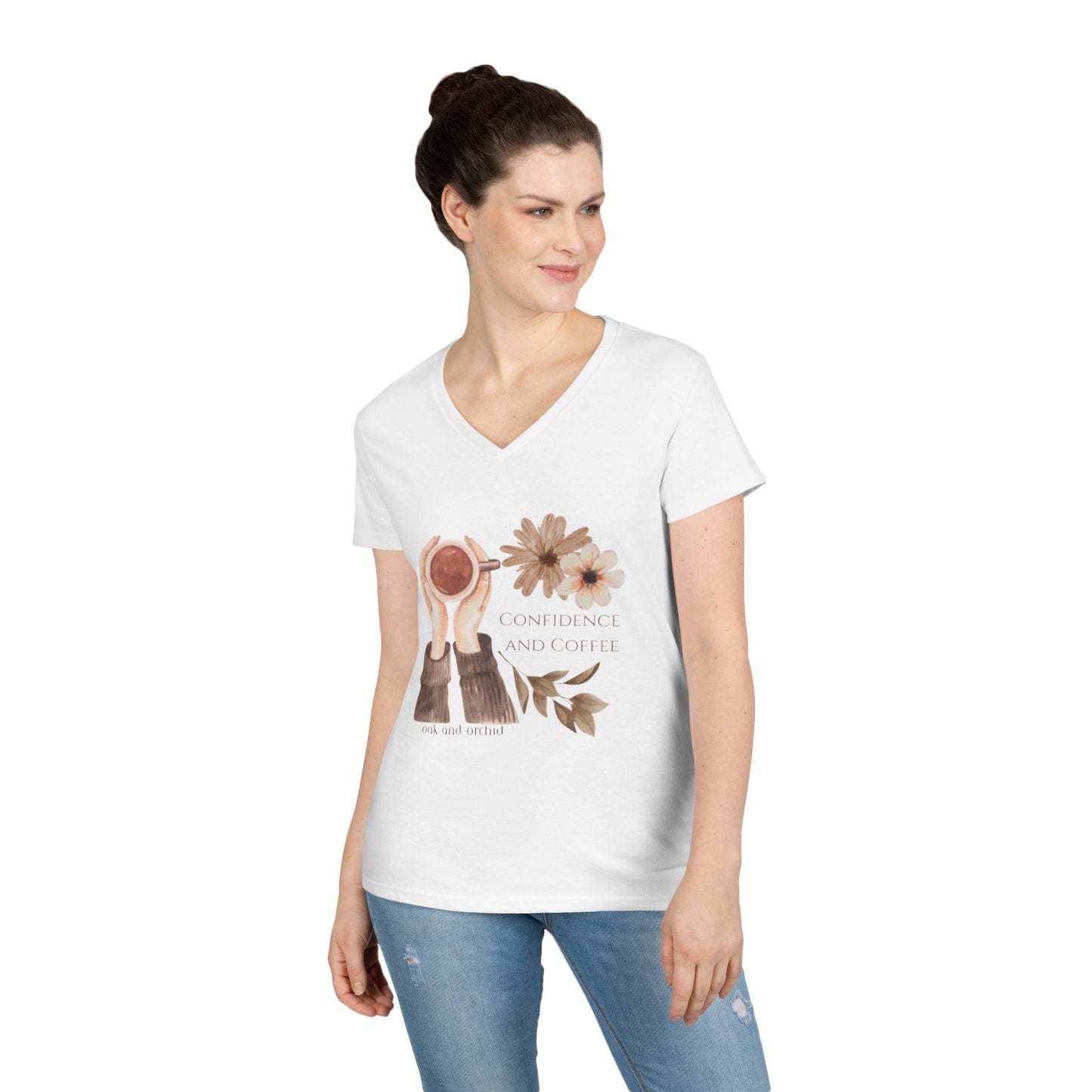 Meadow Musings - Confidence and Coffee Ladies' V-Neck T-Shirt