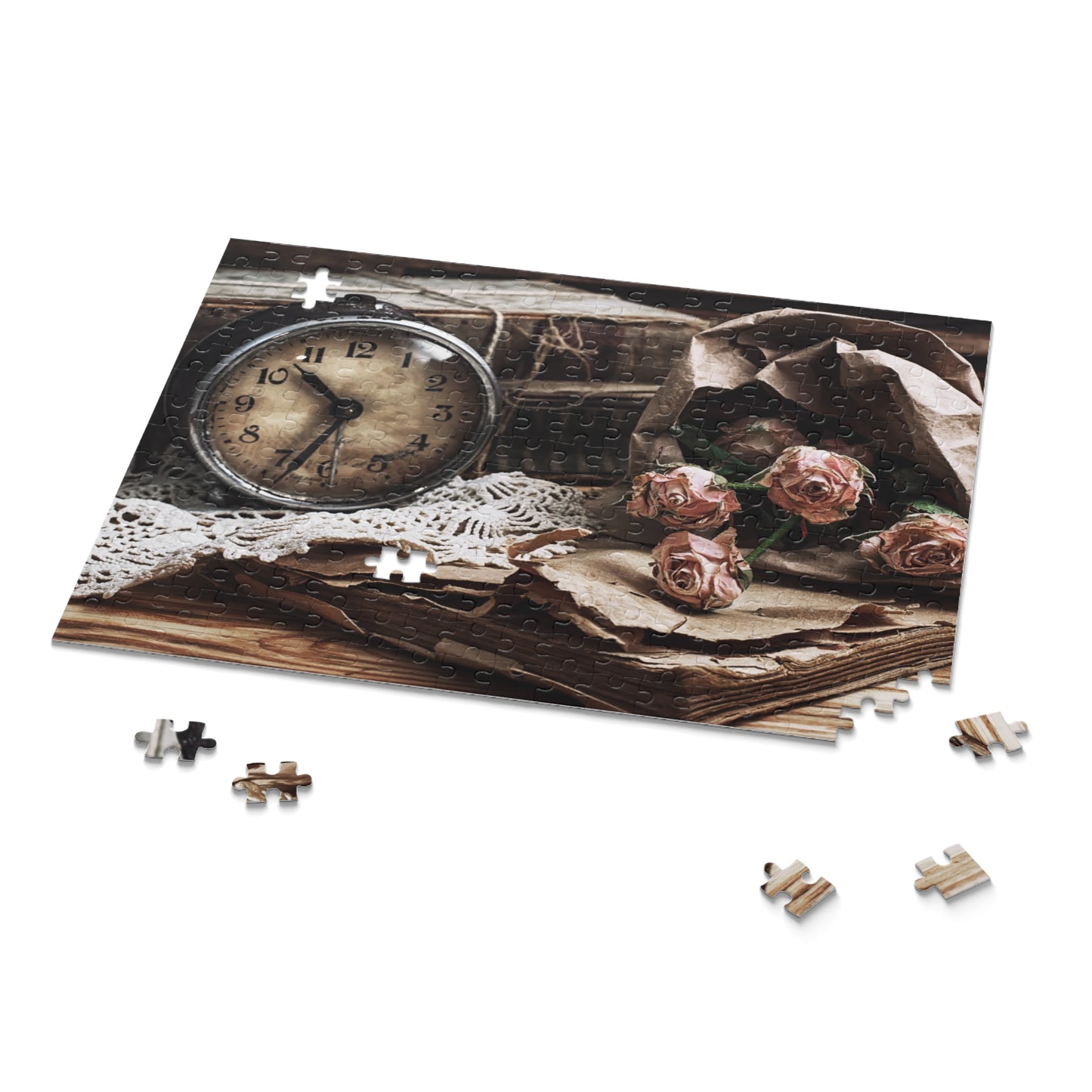 Vintage Clock & Roses Puzzle - 120, 252, 500-Piece Options