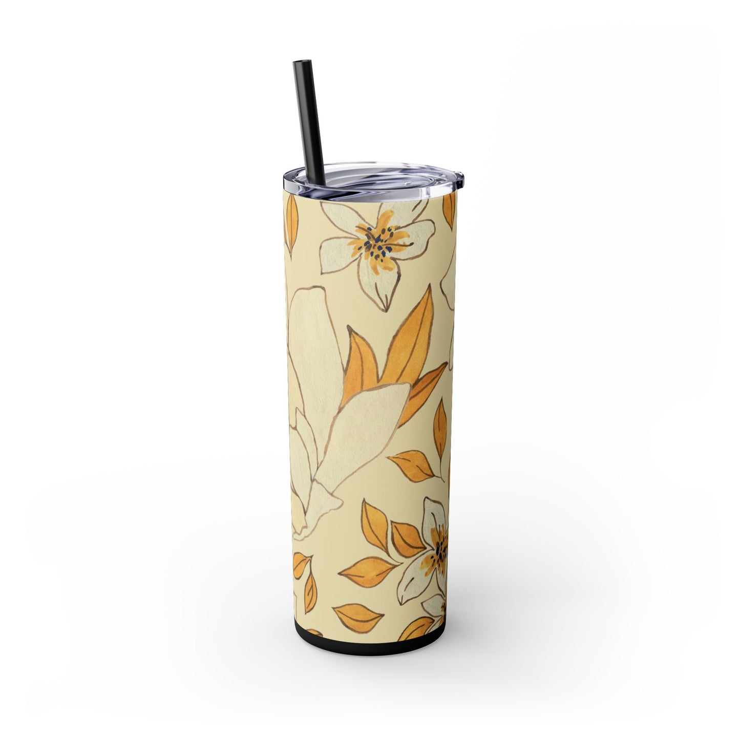 Floral Skinny Tumbler with Straw - 20oz, Personalized Oak and Orchid Design