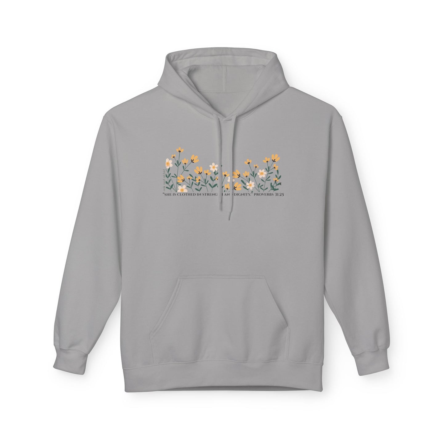 Meadow Musings - Floral Quote Fleece Hoodie Midweight Comfort