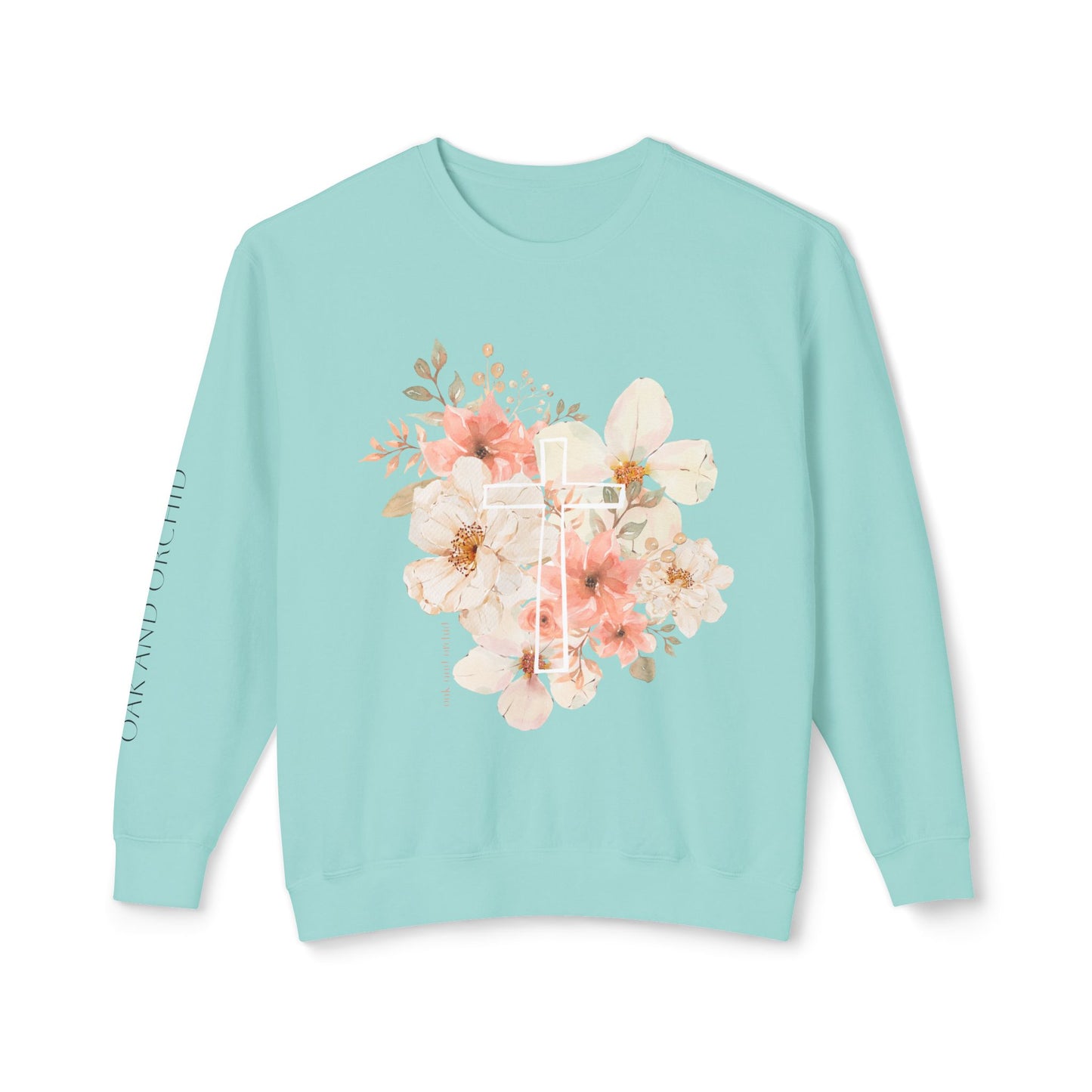 Fields of Mercy - Floral Cross Unisex Lightweight Crewneck Sweatshirt - Faith & Grace