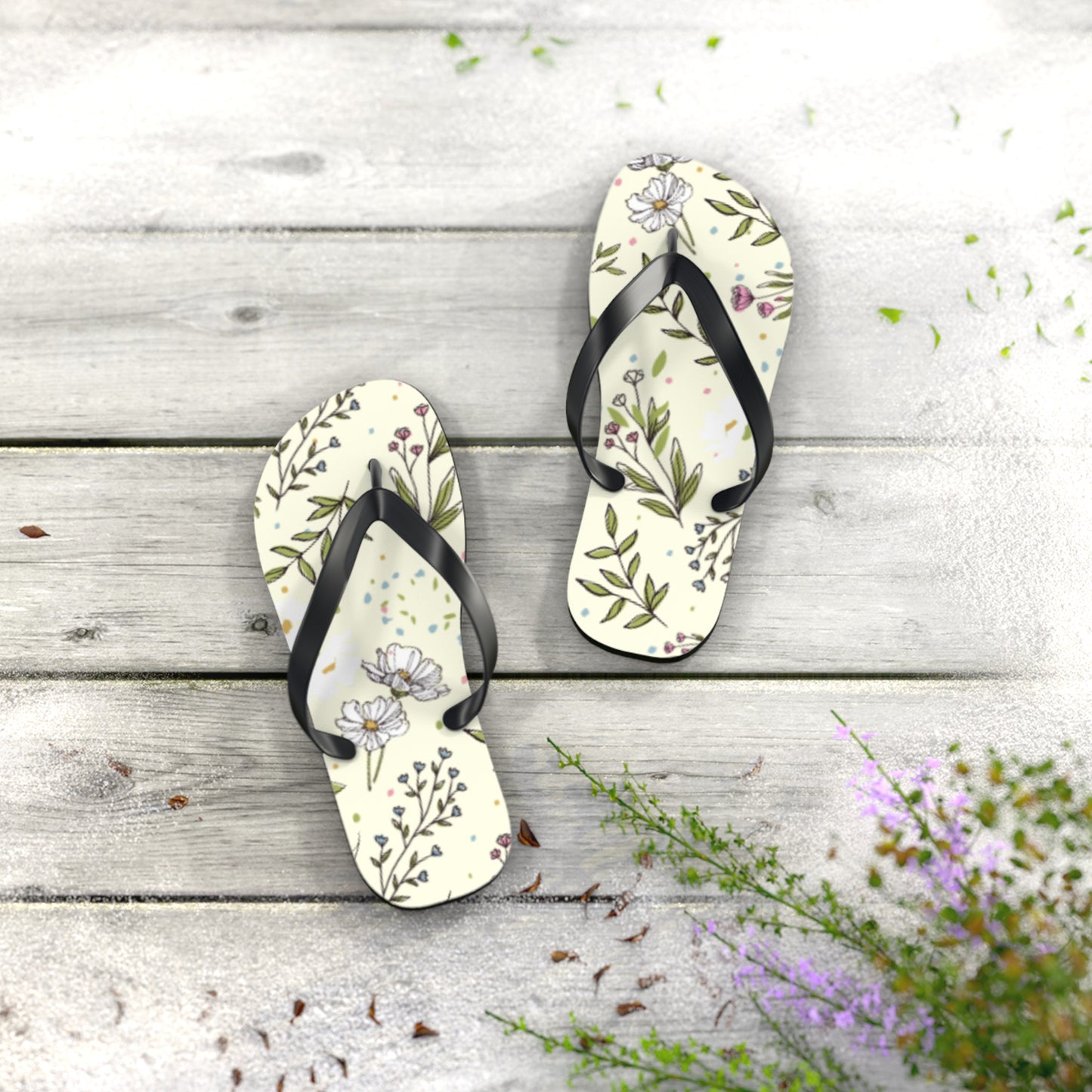 Lemon Lace - Floral Design Flip Flops