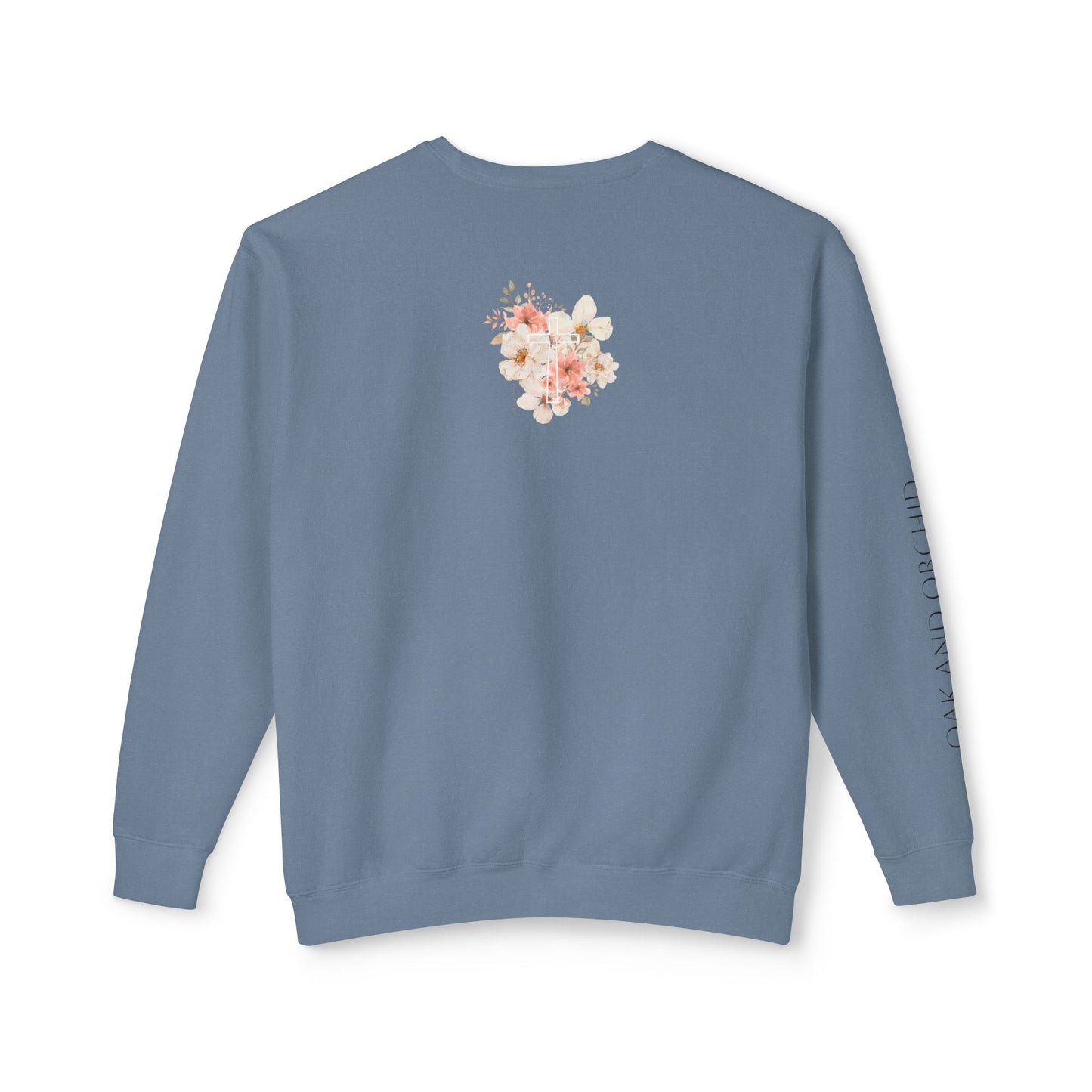 Fields of Mercy - Floral Cross Unisex Lightweight Crewneck Sweatshirt - Faith & Grace
