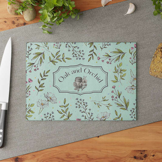 Lemon Lace - Floral Glass Cutting Board - Oak and Orchid Design