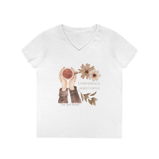 Meadow Musings - Confidence and Coffee Ladies' V-Neck T-Shirt