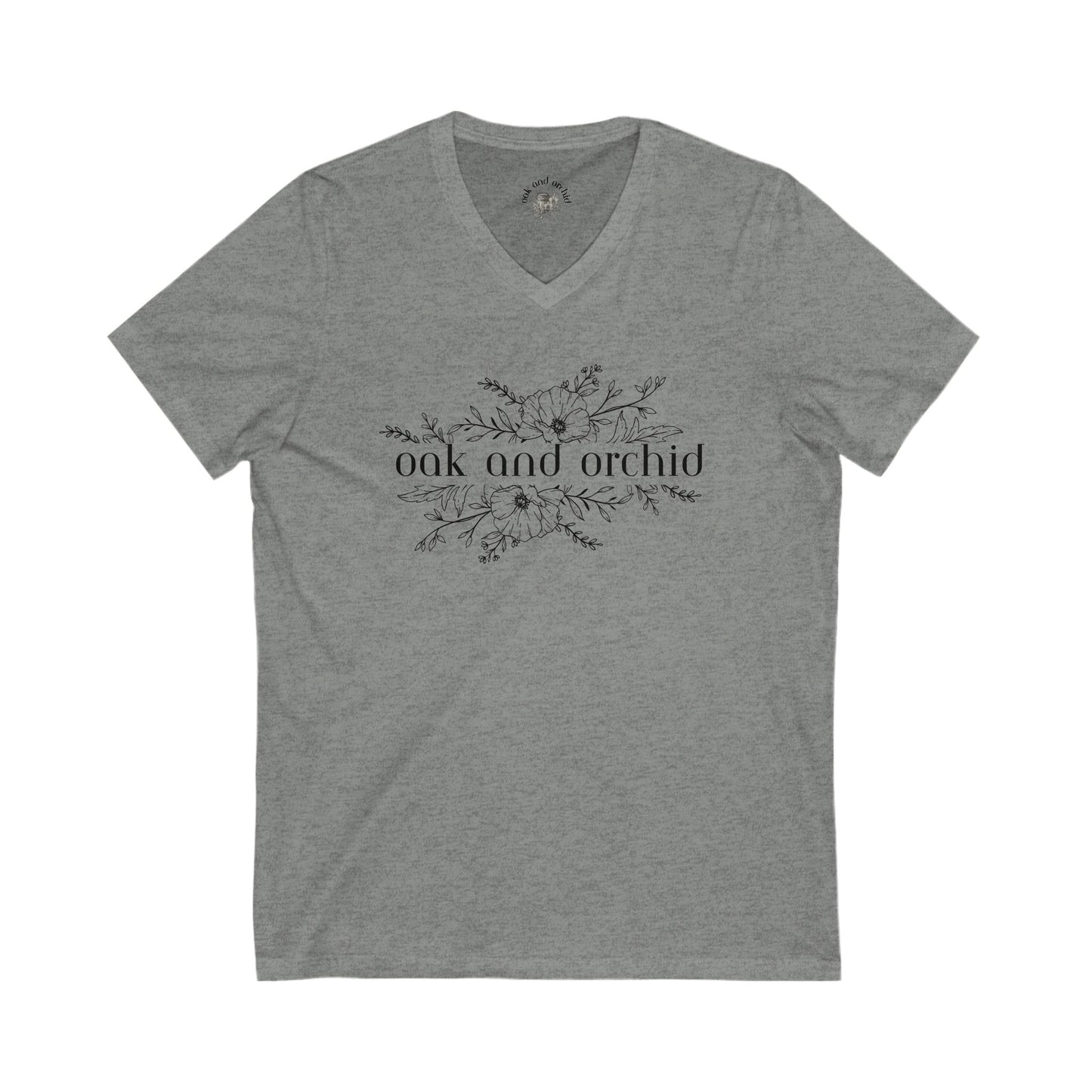 Minimalist Magnolia - Floral V-Neck Tee with Oak and Orchid Design, Casual Wear, Eco-Friendly Fashion, Gift for Nature Lovers, Spring and Summer Style