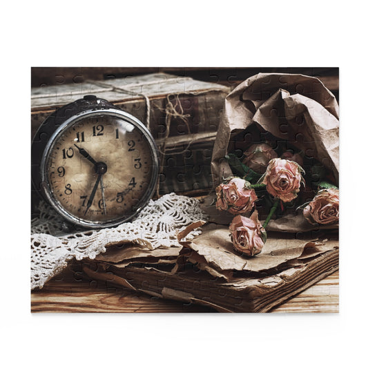 Vintage Clock & Roses Puzzle - 120, 252, 500-Piece Options