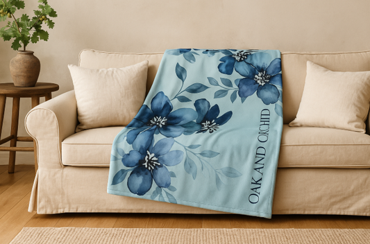 Cerulean Flora Velveteen Microfiber Blanket