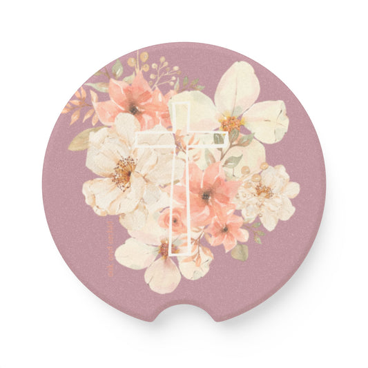 Fields of Mercy - Cross Soapstone Car Coaster - Stylish Drink Holder for Christian Driver
