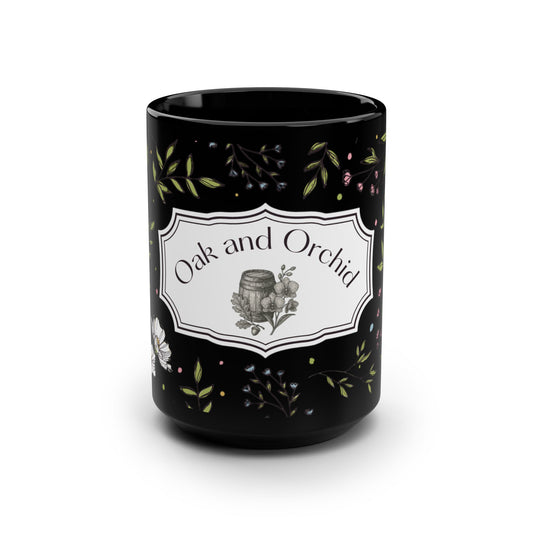 Lemon Lace - Elegant Floral Black Mug - 15oz