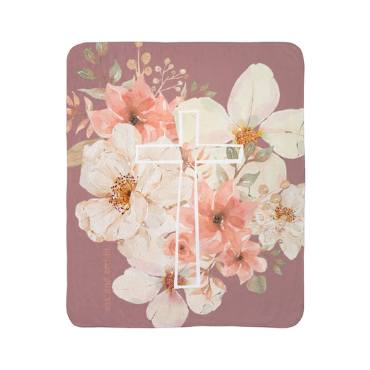 Fields of Mercy - Floral Cross Fleece Sherpa Blanket - Cozy Christian Decor