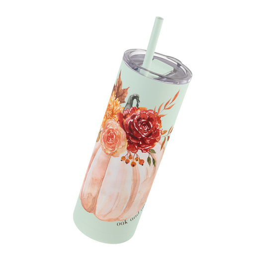 Fall Floral Pumpkin Tumbler, 20oz Travel Mug, Autumn Drinkware, Thanksgiving Gift, Eco-Friendly Coffee Cup, Seasonal Beverage Container