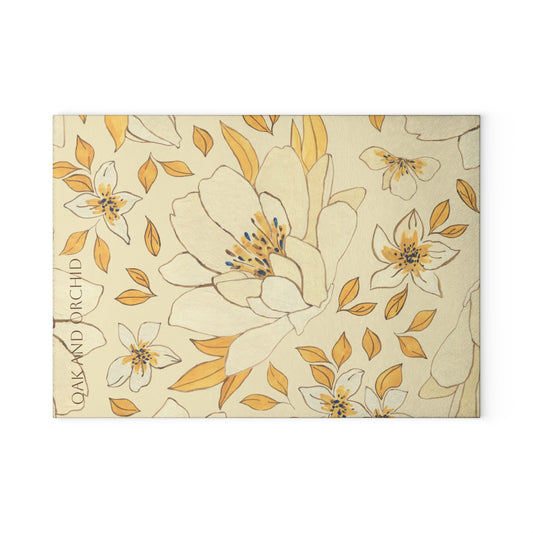 Buttered Bloom - Floral Design Glass Cutting Board - Elegant Kitchen Decor for Cooking Enthusiasts