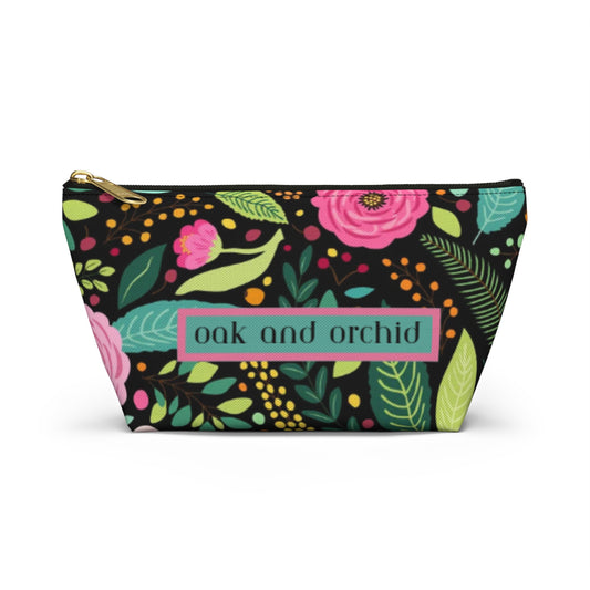Sugar Petals  - Floral Accessory Pouch, Cosmetic Bag, Makeup Organizer, Gift for Her, Travel Essentials, Oak and Orchid Design