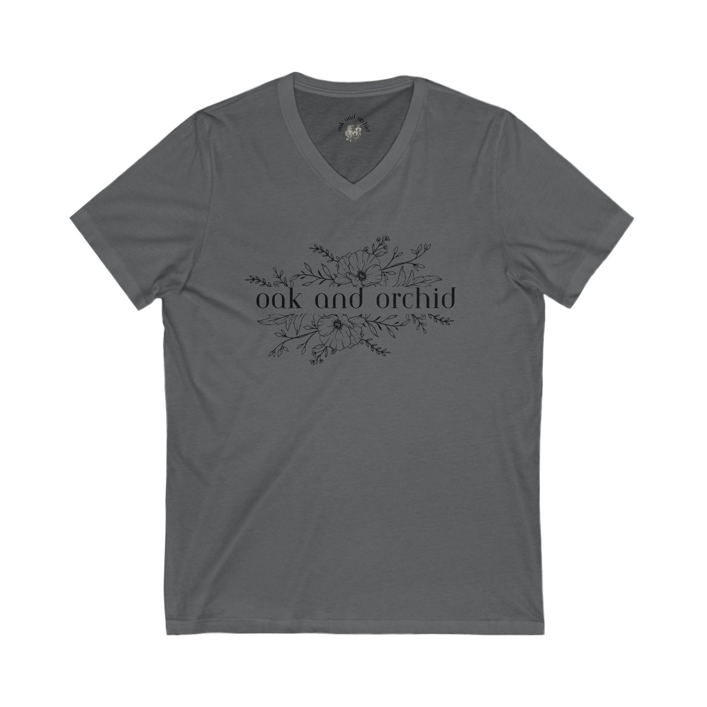 Minimalist Magnolia - Floral V-Neck Tee with Oak and Orchid Design, Casual Wear, Eco-Friendly Fashion, Gift for Nature Lovers, Spring and Summer Style