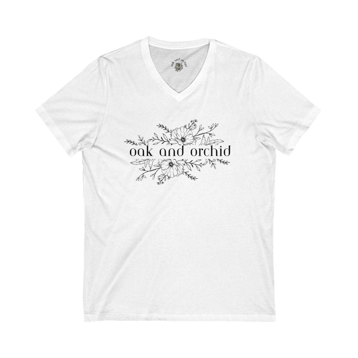 Minimalist Magnolia - Floral V-Neck Tee with Oak and Orchid Design, Casual Wear, Eco-Friendly Fashion, Gift for Nature Lovers, Spring and Summer Style