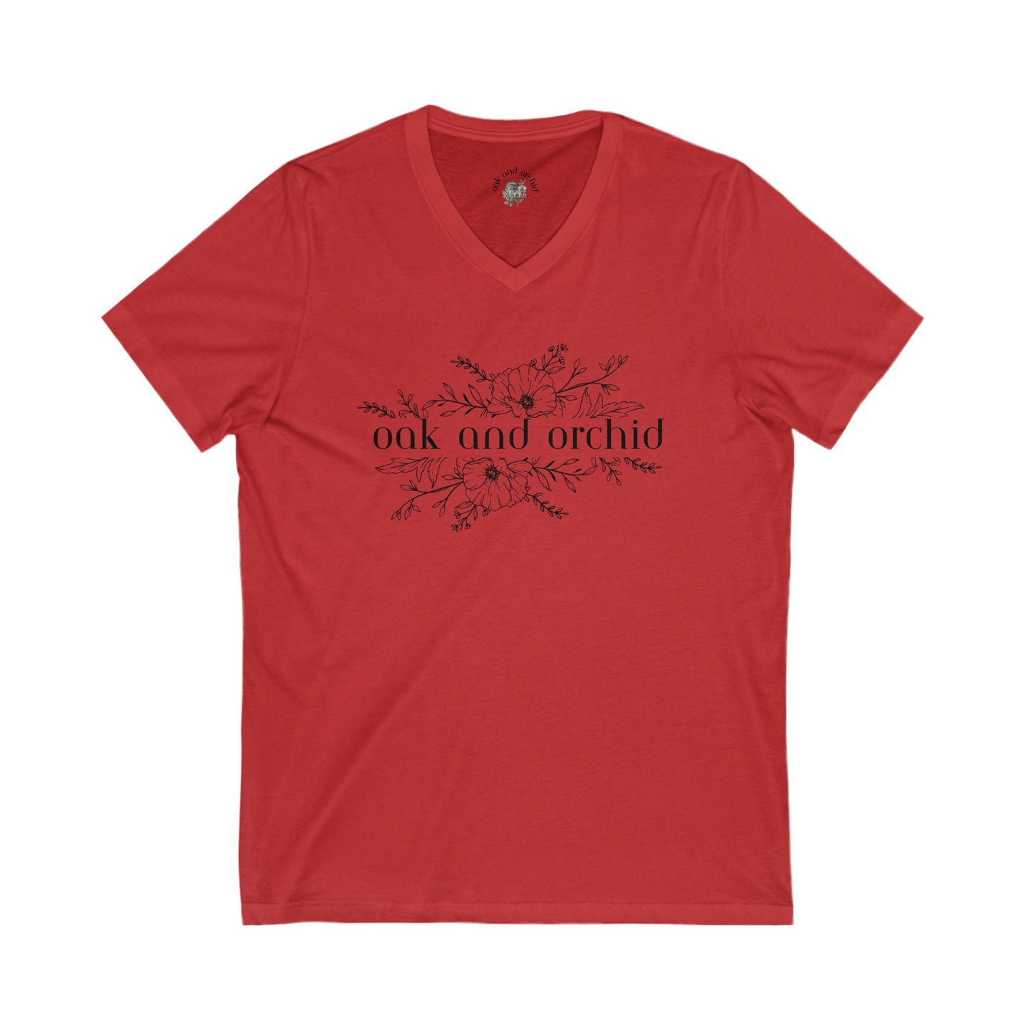 Minimalist Magnolia - Floral V-Neck Tee with Oak and Orchid Design, Casual Wear, Eco-Friendly Fashion, Gift for Nature Lovers, Spring and Summer Style