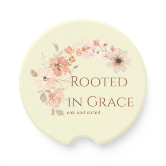 Meadow Musings - Rooted in Grace Soapstone Car Coaster - Floral Design for Warm Home Vibes